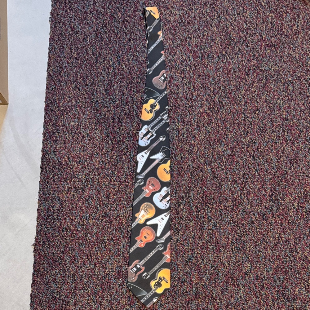 Ralph Marlin Black Tie with Orange and Cream Guitar Motif